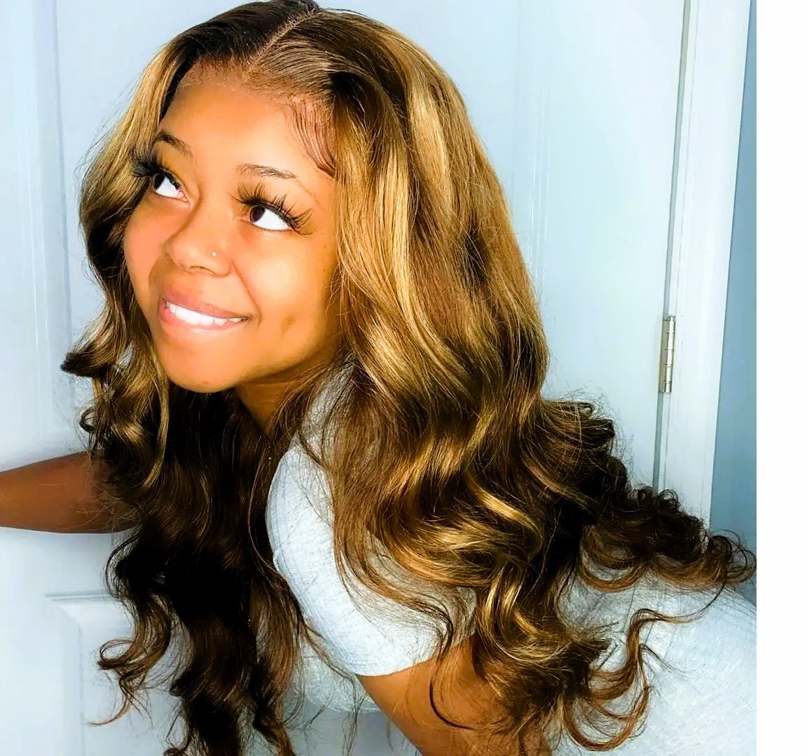 4/27 Ombre Honey Blond Body Wave Lace Front Wig