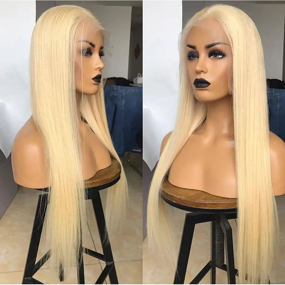 613 Blonde HD Transparent Lace Frontal Brazilian Bone Straight Wig