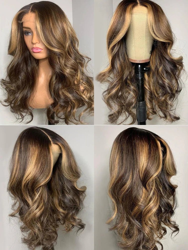 4/27 Ombre Honey Blond Body Wave Lace Front Wig