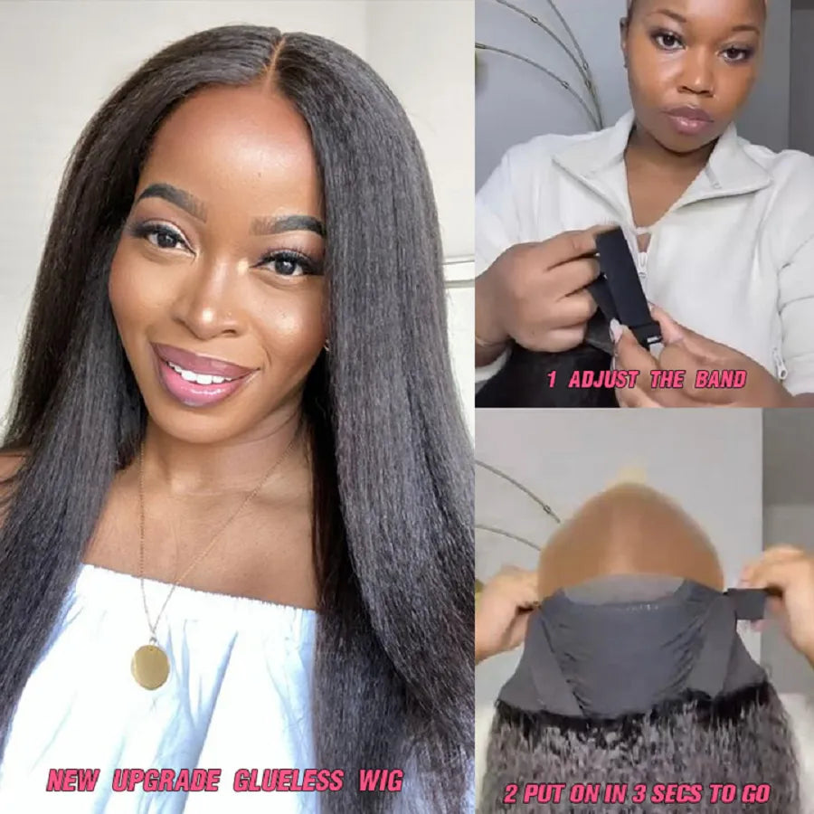 Kinky Straight Human Hair Glueless Wear & Go Transparent Swiss Lace Wig