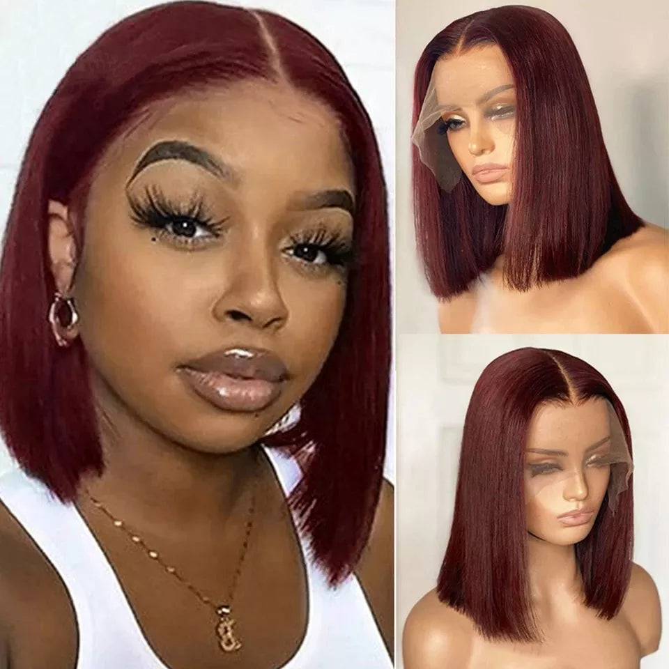 99J Burgundy Short Bob Brazilian Hair Wear & Go Lace Front Glueless Wig