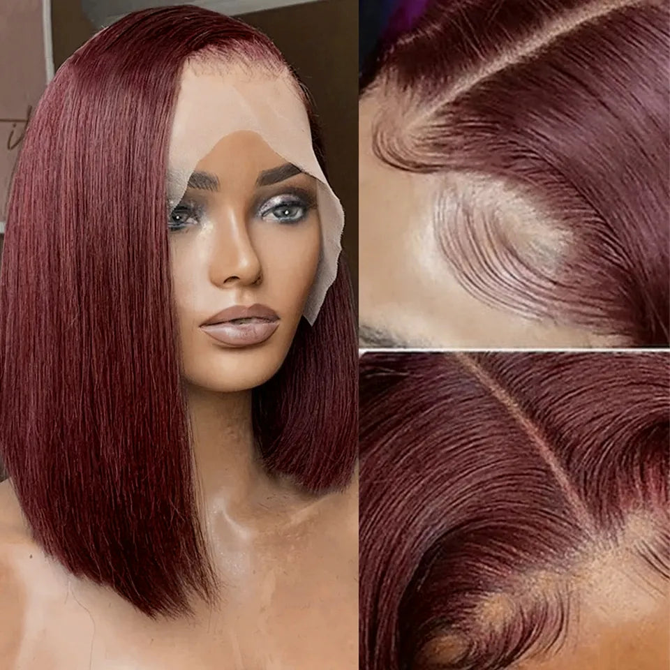 99J Burgundy Short Bob Brazilian Hair Wear & Go Lace Front Glueless Wig