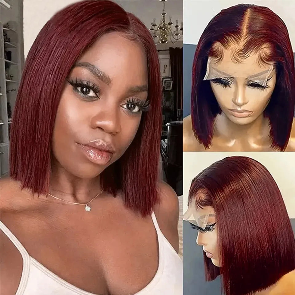 99J Burgundy Short Bob Brazilian Hair Wear & Go Lace Front Glueless Wig