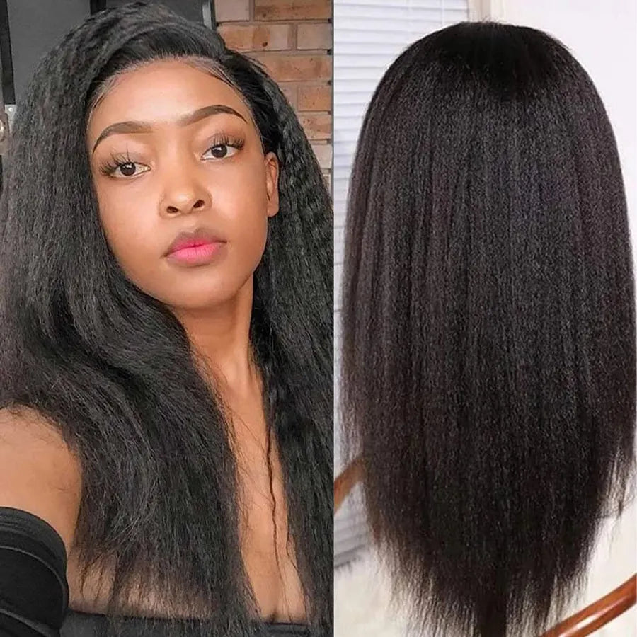 Kinky Straight Human Hair Glueless Wear & Go Transparent Swiss Lace Wig