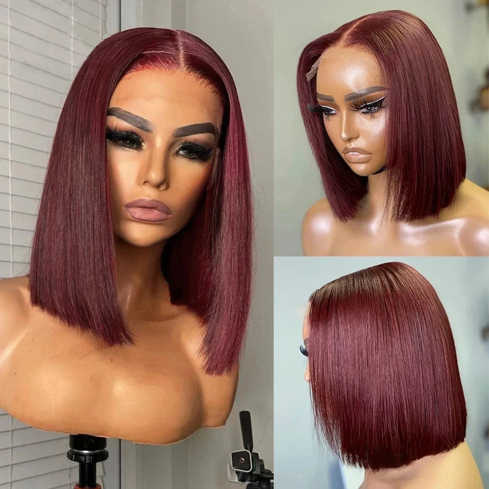 99J Burgundy Short Bob Brazilian Hair Wear & Go Lace Front Glueless Wig