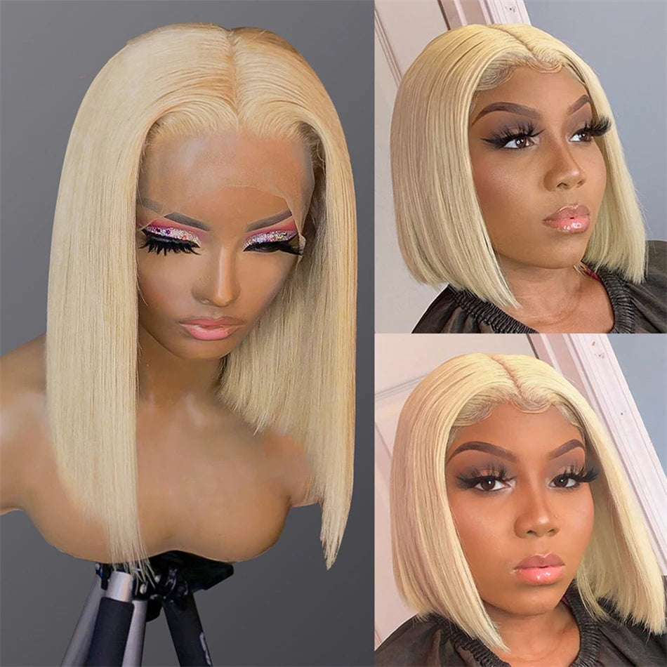 613 Blonde HD Transparent Lace Frontal Brazilian Bone Straight Wig